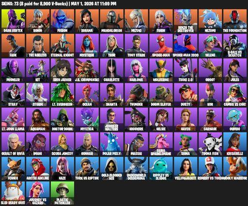 [PC/PSN/XBOX] | 73 skins | Dark Vertex | Ronin | Fusion | Sorana | Mandalorian | Mizuki | Torin | Renzo the Destroyer | Nezumi | The Foundation | Fade | Full Access