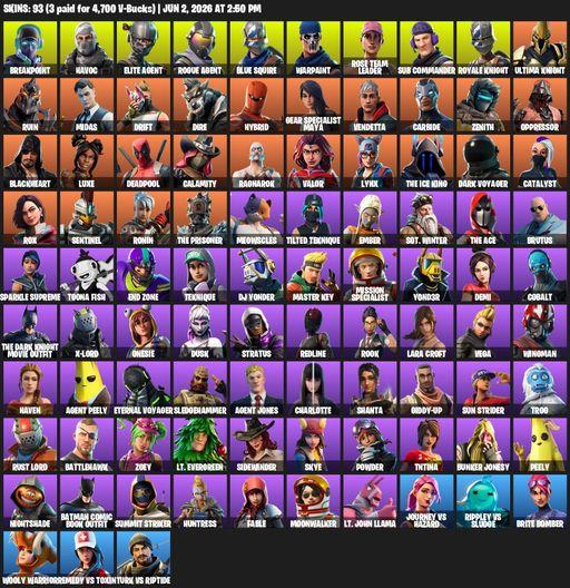 [PC/PSN/XBOX] | 93 skins | 1550 V-bucks | Take The L | OG STW | Royale Knight | Elite Agent | Blue Squire | Lara Croft | Reaper Axe | Breakpoint | Full Access