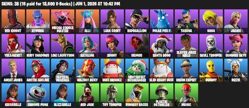 [PC/PSN/XBOX] | 38 skins | Lara Croft | Red Knight | Kymera | Mecha Cuddle Master | Alli | Rapscallion | Polar Peely | Tarana | Hana | Jackie | Full Access
