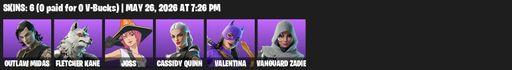 [PC/PSN/XBOX] | 6 skins | Outlaw Midas | Fletcher Kane | Joss | Cassidy Quinn | Valentina | Vanguard Zadie | Titrationator | The Rebel | Full Access