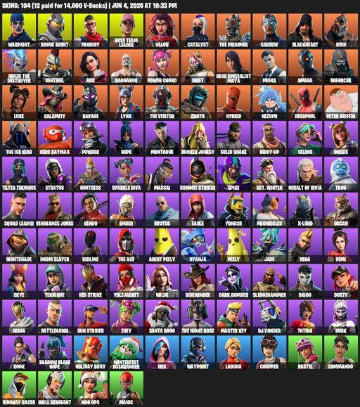 [PC] | 104 skins | OG STW | Omega | Reaper Axe | Warpaint | Rogue Agent | Prodigy | Rose Team Leader | Valor | Catalyst | The Prisoner | Carbide | Full Access