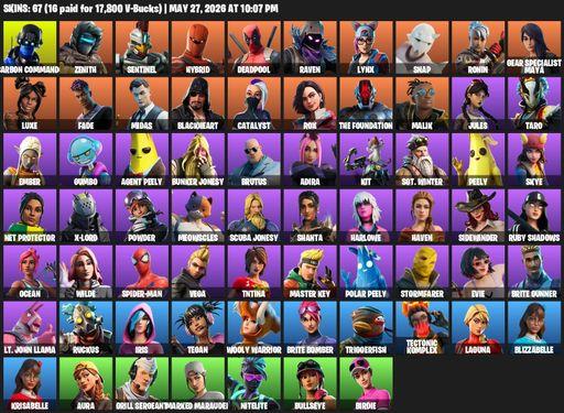 [PC/PSN/XBOX] | 67 skins | Carbon Commando | Zenith | Sentinel | Hybrid | Deadpool | Raven | Lynx | Snap | Ronin | Gear Specialist Maya | Luxe | Fade | Full Access