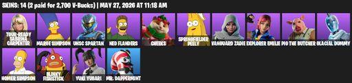 [PC/XBOX] | 14 skins | Tour-Ready Sabrina Carpenter | Marge Simpson | UNSC Spartan | Ned Flanders | Cheeks | Springfielder Peely | Vanguard Zadie | Full Access