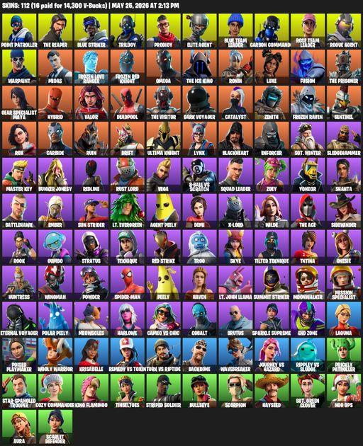 [PC/XBOX] | 112 skins | 2600 V-bucks | Take The L | OG STW | The Reaper | Elite Agent | Omega | Point Patroller | Blue Striker | Trilogy | Prodigy | Full Access