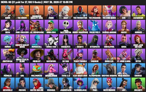 [PC/PSN] | 60 skins | Ronin | The Origin | Paradigm (Reality-659) | Torin | Snap | The Foundation | The Imagined | The Cube Queen | Evie | Lazarbeam | Full Access