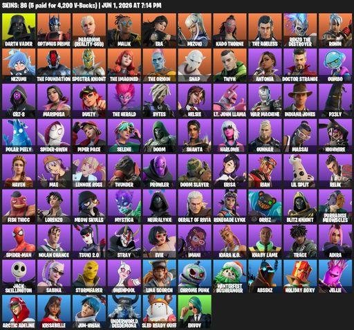 [PC/XBOX] | 86 skins | Darth Vader | Optimus Prime | Paradigm (Reality-659) | Malik | Era | Mizuki | Kado Thorne | The Ageless | Renzo the Destroyer | Full Access