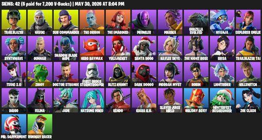 [PC/PSN/XBOX] | 42 skins | 850 V-bucks | Trailblazer | Havoc | Sub Commander | The Origin | The Imagined | Prowler | Marika | Godzilla Evolved | Full Access