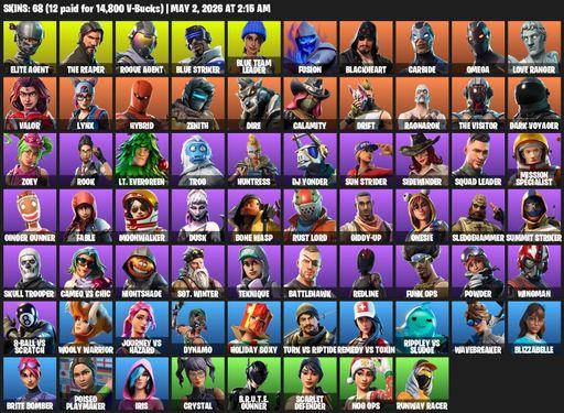 [PC/PSN/XBOX] | 68 skins | Merry Mint Axe | Take The L | The Reaper | Elite Agent | Omega | Rogue Agent | Blue Striker | Blue Team Leader | Fusion | Full Access