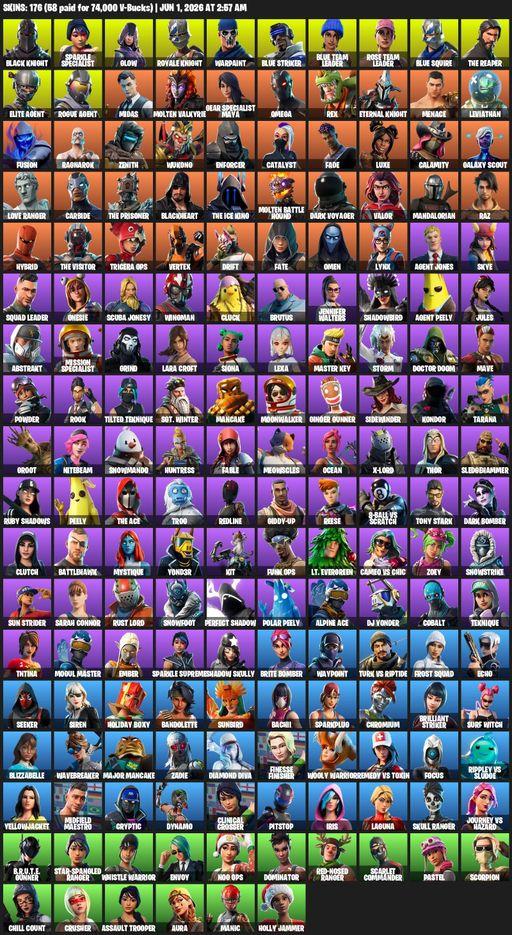 [PC/XBOX] | 176 skins | 550 V-bucks | Merry Mint Axe | Leviathan Axe | Take The L | Floss | OG STW | Black Knight | Sparkle Specialist | Royale Knight | Full Access