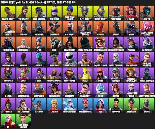 [PC/XBOX] | 72 skins | Take The L | Travis Scott | The Reaper | Elite Agent | Omega | Blue Striker | Neo Versa | Blue Team Leader | Rogue Agent | Full Access