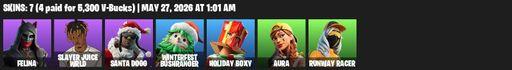[PC/PSN/XBOX] | 7 skins | Felina | Slayer Juice WRLD | Santa Dogg | Winterfest Bushranger | Holiday Boxy | Aura | Runway Racer | Ember Pick | Full Access