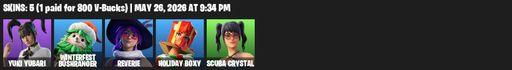 [PC/PSN] | 5 skins | 500 V-bucks | Yuki Yubari | Winterfest Bushranger | Reverie | Holiday Boxy | Scuba Crystal | Zoomie Groove | Full Access