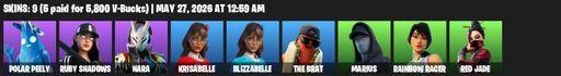 [PC/PSN] | 9 skins | Polar Peely | Ruby Shadows | Nara | Krisabelle | Blizzabelle | The Brat | Marius | Rainbow Racer | Red Jade | Axe-tral Form | Full Access