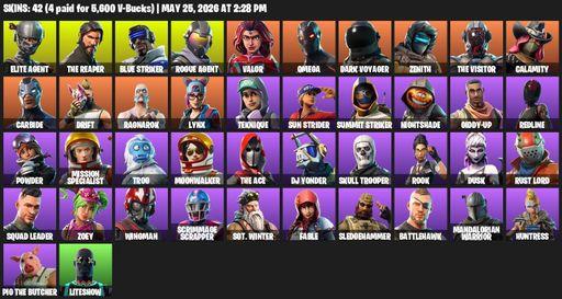 [PC/XBOX] | 42 skins | Take The L | The Reaper | Elite Agent | Omega | Mako | Blue Striker | Rogue Agent | Valor | Dark Voyager | Zenith | The Visitor | Full Access