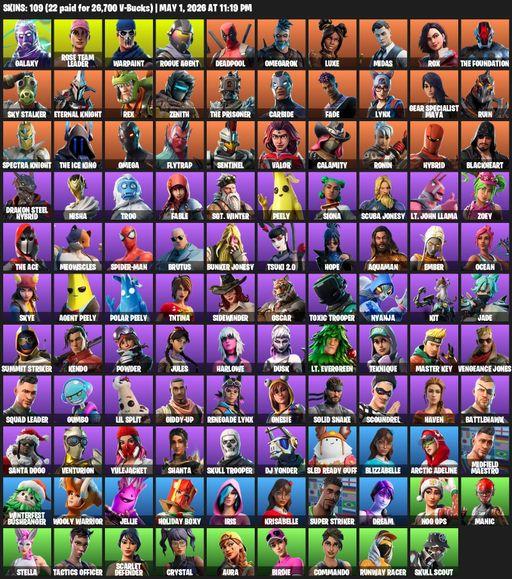 [PC] | 109 skins | OG STW | Galaxy | Omega | Rose Team Leader | Warpaint | Rogue Agent | Deadpool | Omegarok | Luxe | Midas | Rox | The Foundation | Full Access