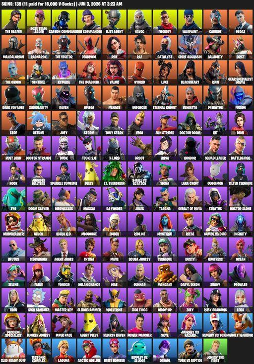 [PC/XBOX] | 139 skins | 800 V-bucks | Take The L | OG STW | The Reaper | Elite Agent | Omega | Lara Croft | Rose Team Leader | Carbon Commando | Full Access