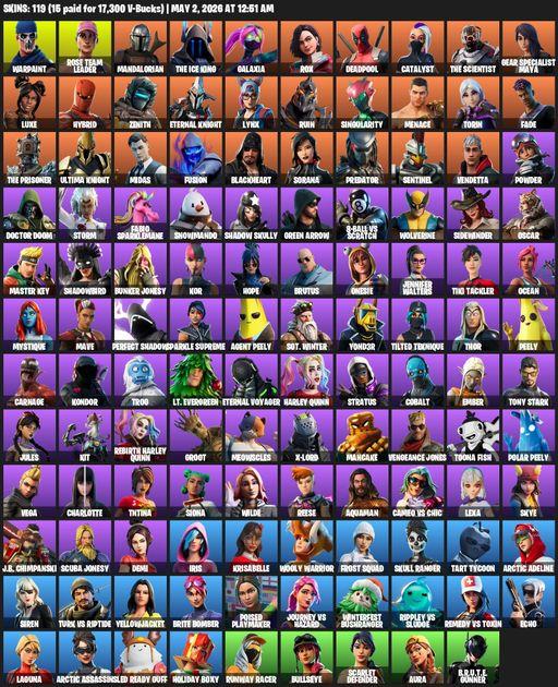 [PC] | 119 skins | 700 V-bucks | Leviathan Axe | OG STW | Warpaint | Rose Team Leader | Mandalorian | The Ice King | Galaxia | Rox | Deadpool | Full Access