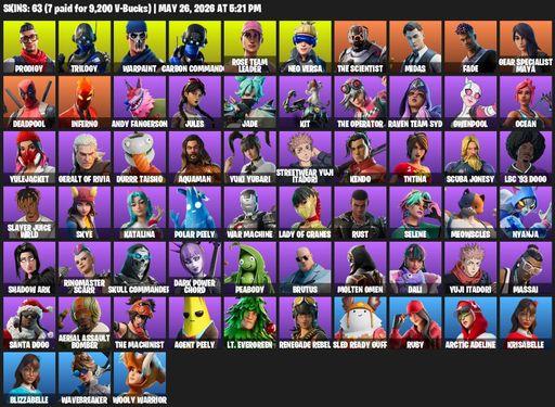 [PC] | 63 skins | OG STW | Prodigy | Trilogy | Warpaint | Carbon Commando | Rose Team Leader | Neo Versa | The Scientist | Midas | Fade | Full Access