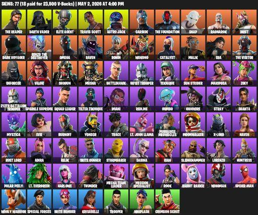 [PC/PSN/XBOX] | 77 skins | Take The L | Travis Scott | The Reaper | Elite Agent | Omega | Darth Vader | Astro Jack | Carbide | The Foundation | Snap | Full Access