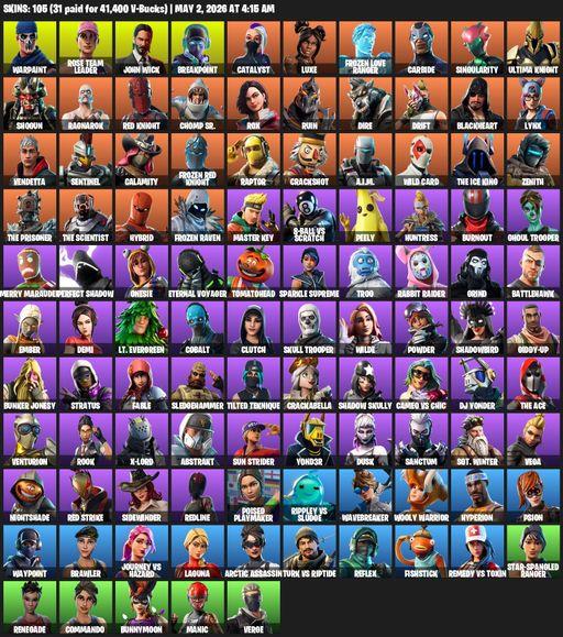 [PC/PSN/XBOX] | 105 skins | 1050 V-bucks | OG STW | Warpaint | Rose Team Leader | John Wick | Breakpoint | Catalyst | Luxe | Frozen Love Ranger | Full Access