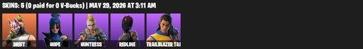 [PC/PSN/XBOX] | 5 skins | 800 V-bucks | Drift | Hope | Huntress | Redline | Trailblazer Tai | Rift Edge | Premiere Poms | Balloon Axe | Full Access