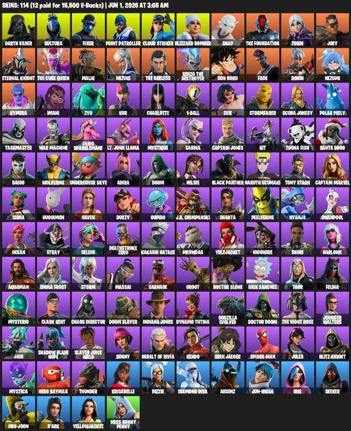 [PC/XBOX] | 114 skins | 2600 V-bucks | Darth Vader | Sultura | Fixer | Point Patroller | Cloud Striker | Blizzard Bomber | Snap | The Foundation | Full Access