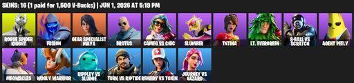 [PC/PSN] | 16 skins | Rogue Spider Knight | Fusion | Gear Specialist Maya | Brutus | Cameo vs Chic | Slumber  | TNTina | Lt. Evergreen | Full Access