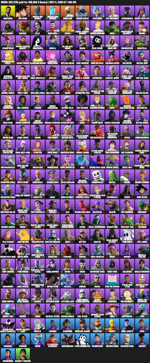 [PC/PSN/XBOX] | 232 skins | 1650 V-bucks | Renegade Raider | John Wick | Son Goku | Frozen Red Knight | Frozen Love Ranger | Backlash | Frozen Raven | Full Access