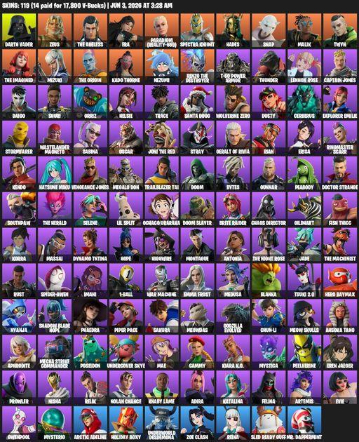 [PC/PSN] | 119 skins | Darth Vader | Zeus | The Ageless | Era | Paradigm (Reality-659) | Spectra Knight | Hades | Snap | Malik | Twyn | The Imagined | Full Access