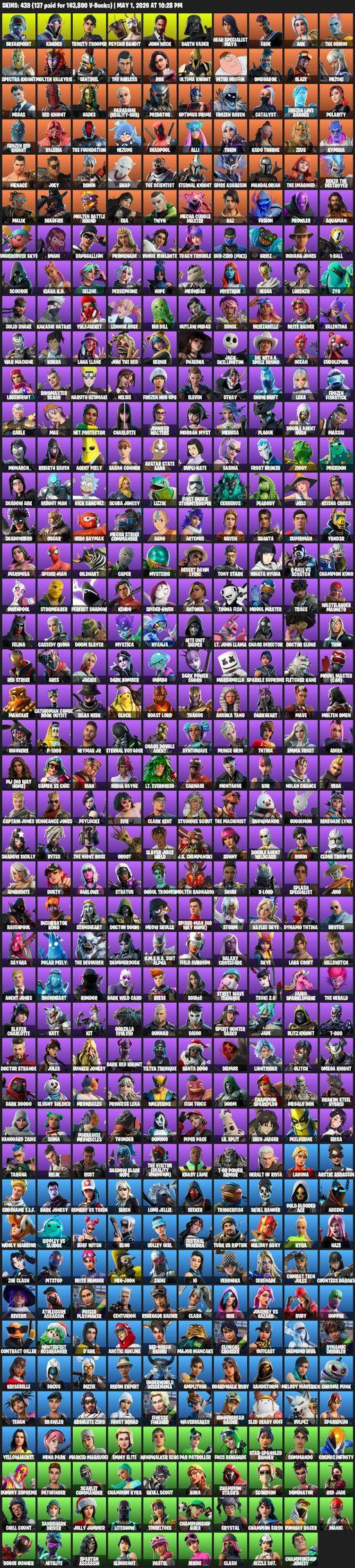 [PC/PSN/XBOX] | 439 skins | Renegade Raider | Lara Croft | Breakpoint | Xander | Trinity Trooper | Psycho Bandit | John Wick | Darth Vader | Full Access