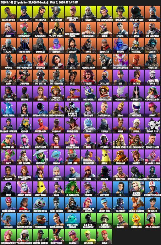 [PC/XBOX] | 147 skins | 900 V-bucks | Take The L | OG STW | Travis Scott | The Reaper | Elite Agent | Omega | Warpaint | Rose Team Leader | Havoc | Full Access
