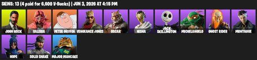 [PC/PSN/XBOX] | 13 skins | John Wick | Valeria | Peter Griffin | Vengeance Jones | Oscar | Nisha | Jack Skellington | Michelangelo | Ghost Rider | Full Access