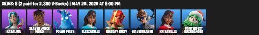 [PC/XBOX] | 8 skins | Katalina | Slayer Juice WRLD | Polar Peely | Blizzabelle | Holiday Boxy | Wavebreaker | Krisabelle | Winterfest Bushranger | Full Access