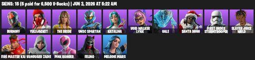 [PC] | 15 skins | Burnoff | Yulejacket | The Bride | UNSC Spartan | Katalina | Void Walker Lynx | Gale | Santa Dogg | First Order Stormtrooper | Full Access
