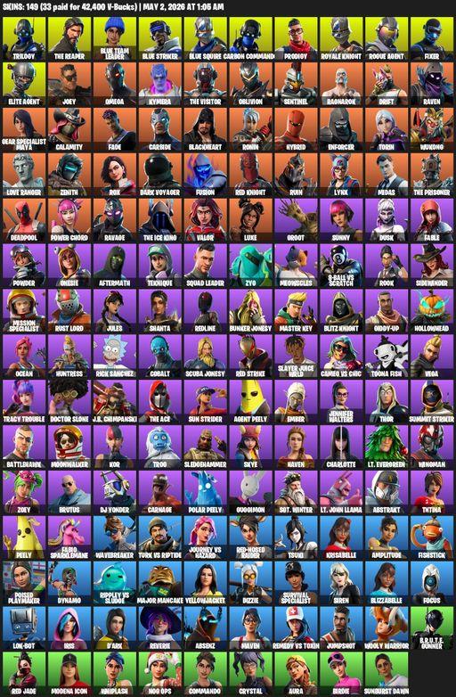 [PC/XBOX] | 149 skins | Take The L | Royale Knight | The Reaper | Elite Agent | Blue Squire | Omega | Trilogy | Blue Team Leader | Blue Striker | Full Access