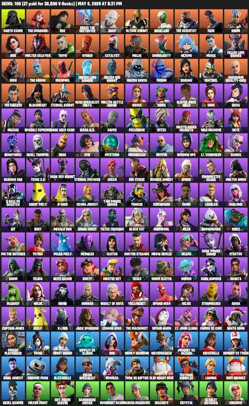 [PC/PSN/XBOX] | 160 skins | Merry Mint Axe | Reaper Axe | Darth Vader | The Imagined | Era | Renzo the Destroyer | Snap | Ultima Knight | Backlash | Full Access