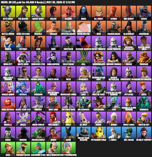 [PC/PSN] | 95 skins | Take The L | The Reaper | Elite Agent | Rogue Agent | Malice | Valeria | Omen | All Might | Hybrid | Red Knight | Raven | Full Access