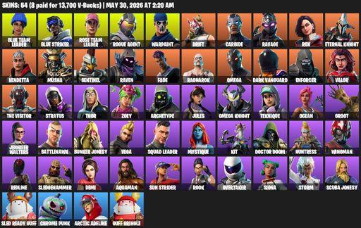[PC/XBOX] | 54 skins | 650 V-bucks | OG STW | Omega | Blue Team Leader | Blue Striker | Rose Team Leader | Rogue Agent | Warpaint | Drift | Carbide | Full Access