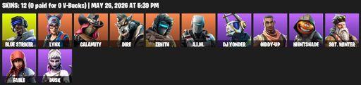 [PC/PSN/XBOX] | 12 skins | Blue Striker | Lynx | Calamity | Dire | Zenith | A.I.M. | DJ Yonder | Giddy-up | Nightshade | Sgt. Winter | Fable | Dusk | Full Access