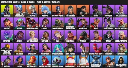 [PC/PSN/XBOX] | 50 skins | 700 V-bucks | Xander | Renzo the Destroyer | Mizuki | Nezumi | Optimus Prime | The Ageless | Era | Trace | Highwire | Full Access