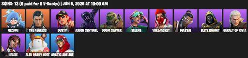 [PC] | 13 skins | Nezumi | The Ageless | Dusty | Axion Sentinel  | Doom Slayer | Selene | Yulejacket | Massai | Blitz Knight | Geralt of Rivia | Full Access