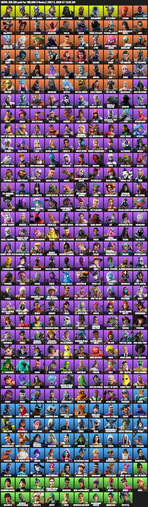 [PC/XBOX] | 339 skins | Take The L | Royale Knight | The Reaper | Elite Agent | Blue Squire | Omega | Lara Croft | Rogue Agent | Darth Vader | Scout | Full Access