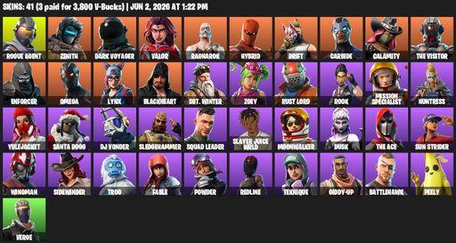[PC/XBOX] | 41 skins | Take The L | Omega | Rogue Agent | Zenith | Dark Voyager | Valor | Ragnarok | Hybrid | Drift | Carbide | Calamity | The Visitor | Full Access