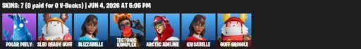 [PC/PSN/XBOX] | 7 skins | Polar Peely | Sled Ready Guff | Blizzabelle | Tectonic Komplex | Arctic Adeline | Krisabelle | Guff Gringle | Solar Slicer | Full Access