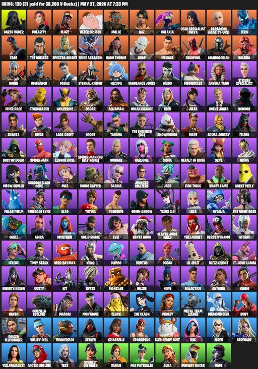 [PC/XBOX] | 139 skins | Leviathan Axe | Lara Croft | Darth Vader | Polarity | Blaze | Peter Griffin | Malik | Raz | Galaxia | Gear Specialist Maya | Full Access