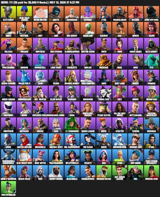 [PC/PSN/XBOX] | 111 skins | Take The L | Elite Agent | Omega | Lara Croft | Blue Team Leader | Peter Griffin | Zenith | Ragnarok | Kymera | Lynx | Full Access