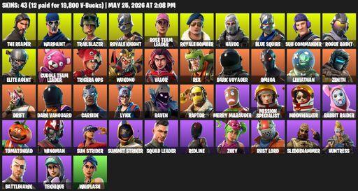 [PC/PSN/XBOX] | 43 skins | 1400 V-bucks | Take The L | OG STW | Royale Knight | The Reaper | Elite Agent | Blue Squire | Omega | Warpaint | Full Access