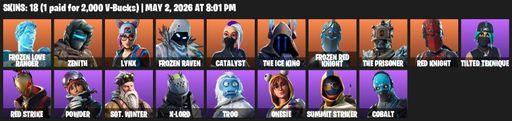 [PC/XBOX] | 18 skins | Frozen Love Ranger | Zenith | Lynx | Frozen Raven | Catalyst | The Ice King | Frozen Red Knight | The Prisoner | Red Knight | Full Access