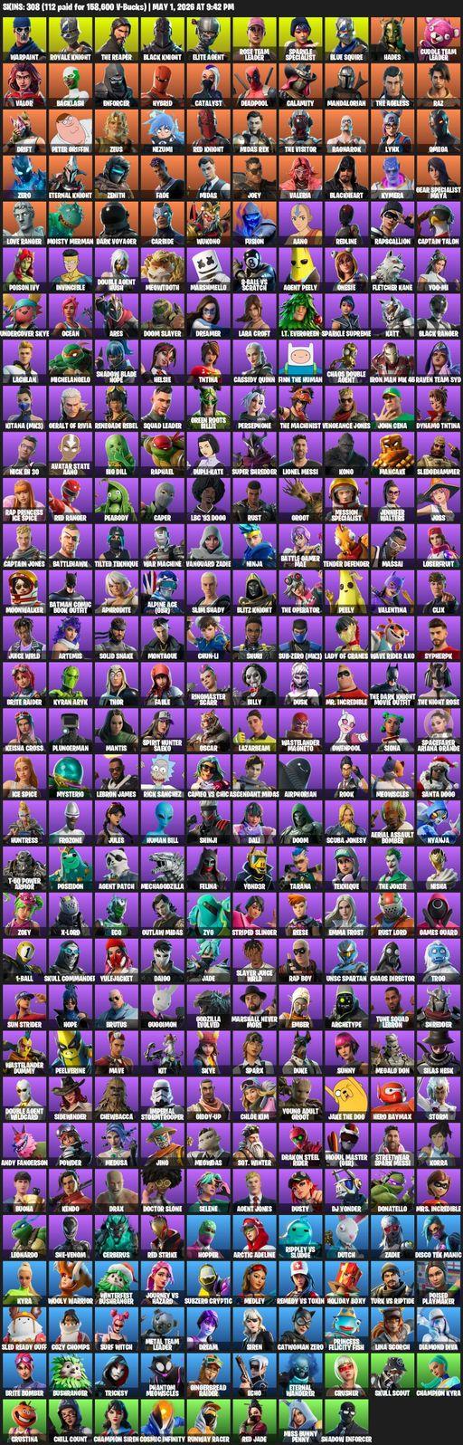 [PC/PSN/XBOX] | 308 skins | Take The L | Floss | OG STW | Black Knight | Sparkle Specialist | Royale Knight | The Reaper | Elite Agent | Blue Squire | Full Access