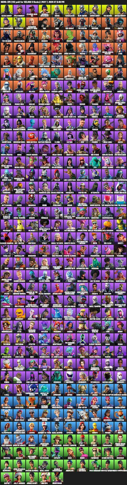[PC/PSN/XBOX] | 375 skins | Take The L | Floss | Renegade Raider | Black Knight | Sparkle Specialist | Royale Knight | The Reaper | Elite Agent | Full Access
